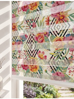 Adhome Geometrik Zemin Vintage Çiçekli Dijital Baskılı Romantik Lüks Zebra Perde | Ölçü: 30 x 30
