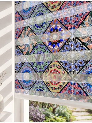 Adhome Akdeniz Çini Karo Dijital Baskılı Lüks Bohem Mandala Zebra Perde | Ölçü: 30 x 30