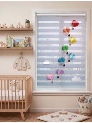 Adhome Rengarenk Kalp Balonlar Dijital Baskılı Çocuk Odası Zebra Perde | Ölçü: 30 x 30
