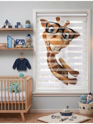 Adhome Komik Gözlüklü Sürpriz Zürafa Çocuk Odası Dijital Baskılı Zebra Perde | Ölçü: 30 x 30
