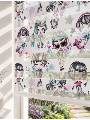 Adhome Pop Art Moda ve Kaykaylı Kızlar Dijital Baskılı Lüks Genç Odası Zebra Perde | Ölçü: 30 x 30