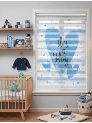 Adhome It's A Boy Mavi Kalpler Dijital Baskılı Erkek Bebek Odası Zebra Perde | Ölçü: 30 x 30