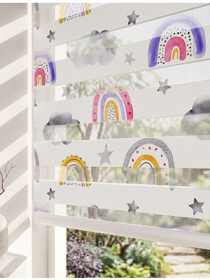 Adhome Boho Gökkuşağı ve Gülen Güneş Dijital Baskılı Çocuk Odası Zebra Perde | Ölçü: 30 x 30