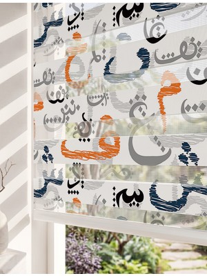 Adhome Modern Arapça Kaligrafi Harfleri Dijital Baskılı Lüks Kültürel Soyut Zebra Perde | Ölçü: 30 x 30