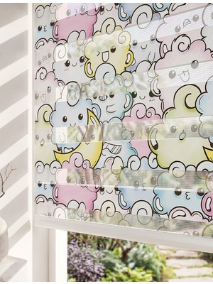 Adhome Sevimli Pastel Bulutlar ve Uyuyan Ay Dijital Baskılı Bebek Odası Zebra Perde | Ölçü: 30 x 30
