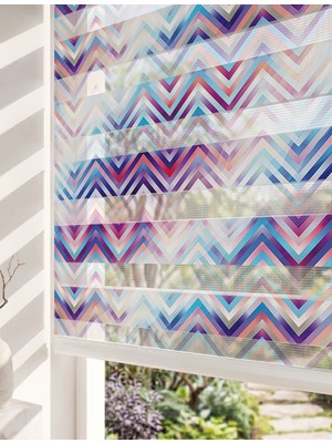 Adhome Gradyan Renkli Zikzak Chevron Dijital Baskılı Modern Lüks Zebra Perde | Ölçü: 30 x 30