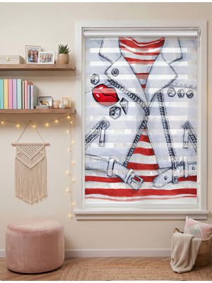 Adhome Moda Illüstrasyonu Beyaz Deri Ceket Dijital Baskılı Zebra Perde | Ölçü: 30 x 30
