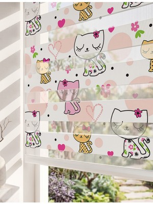 Adhome Sevimli Yavru Kediler Dijital Baskılı Kız Çocuk Bebek Odası Zebra Perde Özel Tasarım | Ölçü: 30 x 30