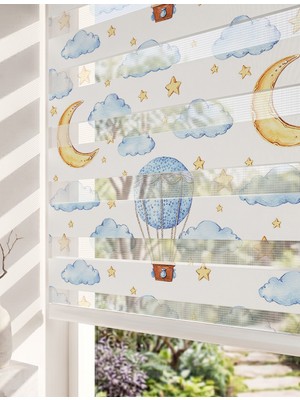 Adhome Mavi Sıcak Hava Balonu Dijital Baskılı Bebek Odası Zebra Perde | Ölçü: 30 x 30