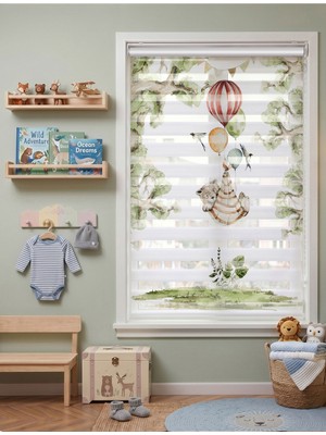 Adhome Balonlarla Uçan Tilki Desenli Çocuk Odası Dijital Baskılı Zebra Perde | Ölçü: 30 x 30
