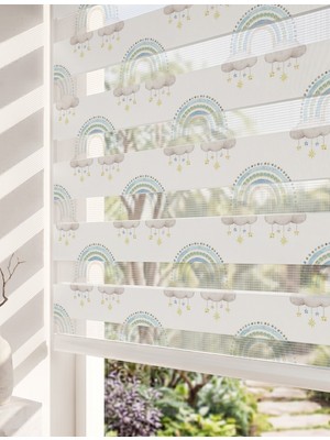 Adhome Pastel Gökkuşağı ve Bulutlar Dijital Baskılı Bebek Odası Zebra Perde | Ölçü: 30 x 30