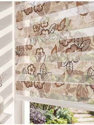 Adhome Çizgisel Vintage Çiçek ve Kelebek Dijital Baskılı Estetik Zebra Perde | Ölçü: 30 x 30