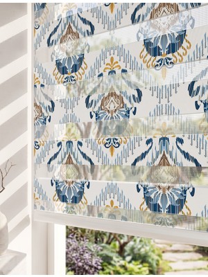 Adhome Mavi Turuncu Etnik Ikat Dijital Baskılı Estetik Zebra Perde | Ölçü: 30 x 30