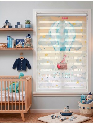 Adhome It's A Boy Uçan Balon ve Dinozor Dijital Baskılı Erkek Bebek Odası Zebra Perde | Ölçü: 30 x 30