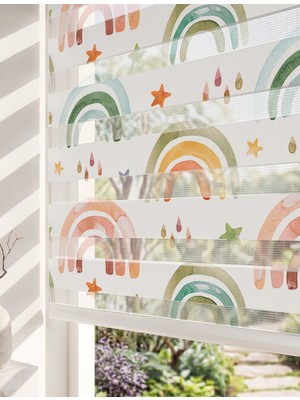Adhome Boho Gökkuşağı ve Güneş Dijital Baskılı Bebek Odası Zebra Perde | Ölçü: 30 x 30