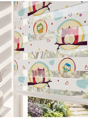Adhome Sevimli Baykuşlar Dijital Baskılı Bebek Odası Zebra Perde | Ölçü: 30 x 30