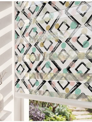 Adhome Soyut Geometrik Çizgiler ve Pastel Noktalar Dijital Baskılı Estetik Zebra Perde | Ölçü: 30 x 30