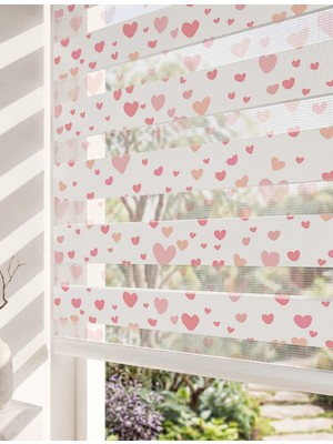 Adhome Minimalist Pembe Minik Kalpler Dijital Baskılı Lüks Kız Bebek Odası Zebra Perde | Ölçü: 30 x 30