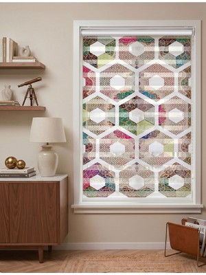 Adhome Renkli Petek Altıgen Geometrik Desenli Dijital Baskılı Zebra Perde | Ölçü: 30 x 30