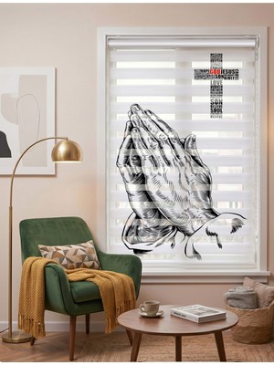 Adhome Dua Eden Eller ve Tipografik Haç Dijital Baskılı Lüks Zebra Perde | Ölçü: 30 x 30