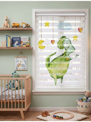 Adhome Sevimli Dinozor ve Yavrusu Dijital Baskılı Bebek Odası Zebra Perde | Ölçü: 30 x 30