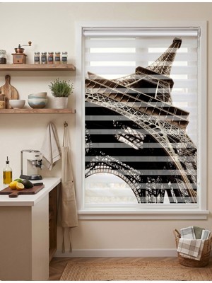 Adhome Vintage Sepya Eyfel Kulesi Dijital Baskılı Paris Manzaralı Zebra Perde | Ölçü: 30 x 30