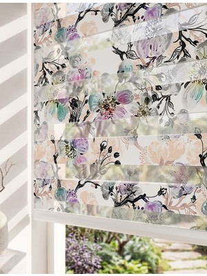 Adhome Pastel Bahar Dalları Dijital Baskılı Estetik Floral Zebra Perde | Ölçü: 30 x 30