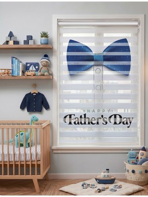 Adhome Mavi Papyon ve Gömlek Babalar Günü Dijital Baskılı Lüks Zebra Perde | Ölçü: 30 x 30