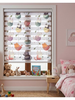 Adhome Sevimli Kediler ve Yumaklar Dijital Baskılı Zebra Perde | Ölçü: 30 x 30