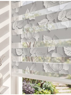 Adhome 3 Boyutlu Kağıt Sanatı Etkili Beyaz Güller Dijital Baskılı Lüks Zebra Perde | Ölçü: 30 x 30