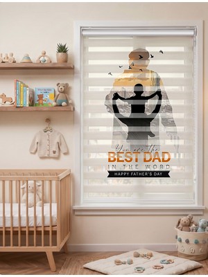 Adhome Best Dad Günbatımı ve Baba Silüeti Dijital Baskılı Lüks Zebra Perde | Ölçü: 30 x 30