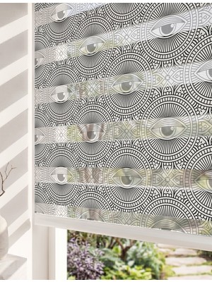 Adhome Siyah Beyaz Mistik Göz Mandala Dijital Baskılı Estetik Zebra Perde | Ölçü: 30 x 30