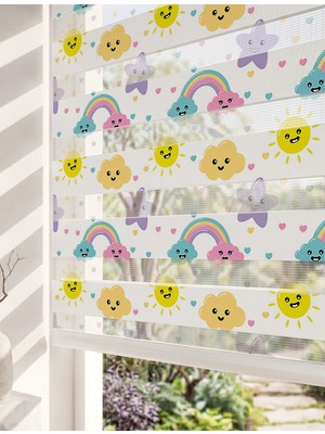 Adhome Sevimli Güneş ve Pastel Gökkuşağı Dijital Baskılı Çocuk Odası Zebra Perde | Ölçü: 30 x 30