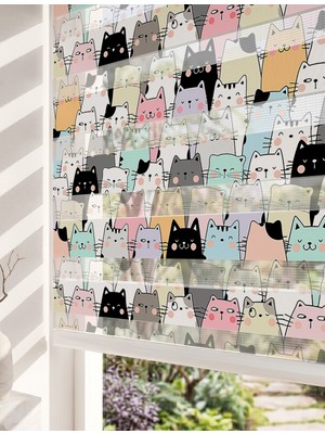 Adhome Pastel Renkli Kawaii Kediler Dijital Baskılı Bebek Odası Zebra Perde | Ölçü: 30 x 30