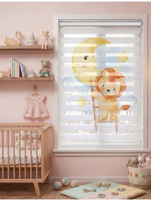 Adhome Aya Tırmanan Sevimli Aslan Dijital Baskılı Bebek Odası Zebra Perde | Ölçü: 30 x 30