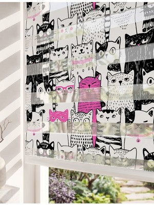 Adhome Siyah Beyaz Aşk Çizimleri ve Kırmızı Kalpler Dijital Baskılı Romantik Zebra Perde | Ölçü: 30 x 30