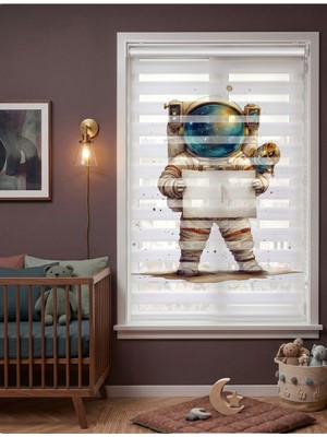Adhome Tabela Tutan Astronot Dijital Baskılı Zebra Perde | Ölçü: 30 x 30