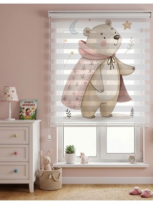 Adhome Yıldızlı Pelerinli Ayıcık Dijital Baskılı Zebra Perde | Ölçü: 30 x 30