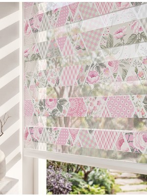 Adhome Pembe Shabby Chic Patchwork Dijital Baskılı Baklava Desenli Zebra Perde | Ölçü: 30 x 30