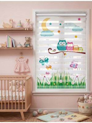 Adhome Sevimli Baykuşlar Aydede ve Kelebekler Dijital Baskılı Çocuk Odası Zebra Perde | Ölçü: 30 x 30