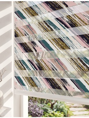 Adhome Modern Soyut Fırça Darbeleri Yaldız Detaylı Dijital Baskılı Estetik Zebra Perde | Ölçü: 30 x 30