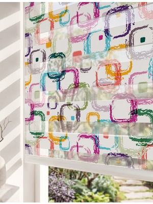 Adhome Renkli Fırça Darbeli Kareler Soyut Dijital Baskılı Lüks Modern Zebra Perde | Ölçü: 30 x 30