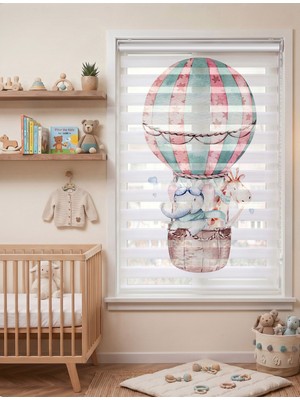 Adhome Pembe ve Mavi Çizgili Balon Desenli Bebek Odası Dijital Baskılı Zebra Perde | Ölçü: 30 x 30