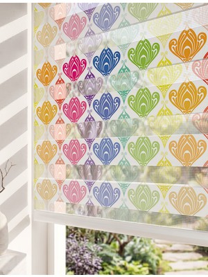 Adhome Renkli Pastel Damask Motifleri Dijital Baskılı Bohem Zebra Perde | Ölçü: 30 x 30