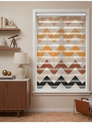 Adhome Retro Turuncu Kahverengi Zikzak Desenli Dijital Baskılı Zebra Perde | Ölçü: 30 x 30
