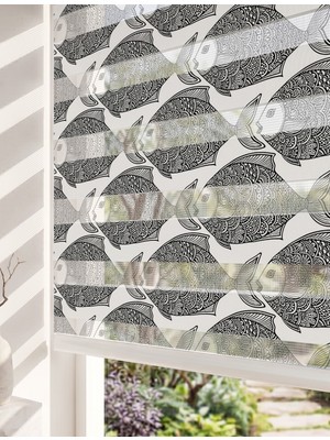Adhome Siyah Beyaz Mandala Balık Desenli Dijital Baskılı Estetik Zebra Perde | Ölçü: 30 x 30