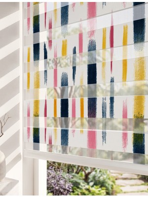 Adhome Renkli Dikey Fırça Darbeleri Dijital Baskılı Estetik Modern Zebra Perde | Ölçü: 30 x 30