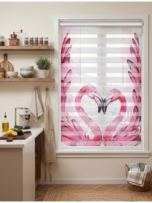 Adhome Kalp Yapan Pembe Flamingolar Dijital Baskılı Bebek ve Çocuk Odası Zebra Perde | Ölçü: 30 x 30