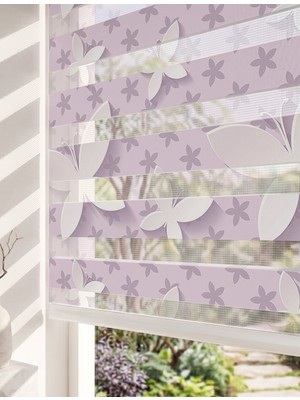 Adhome 3D Beyaz Kelebekler Dijital Baskılı Romantik Lila Kız Çocuk Odası Zebra Perde | Ölçü: 30 x 30