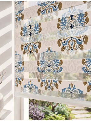 Adhome Mavi Bej Mandala Çini Dijital Baskılı Estetik Zebra Perde | Ölçü: 30 x 30